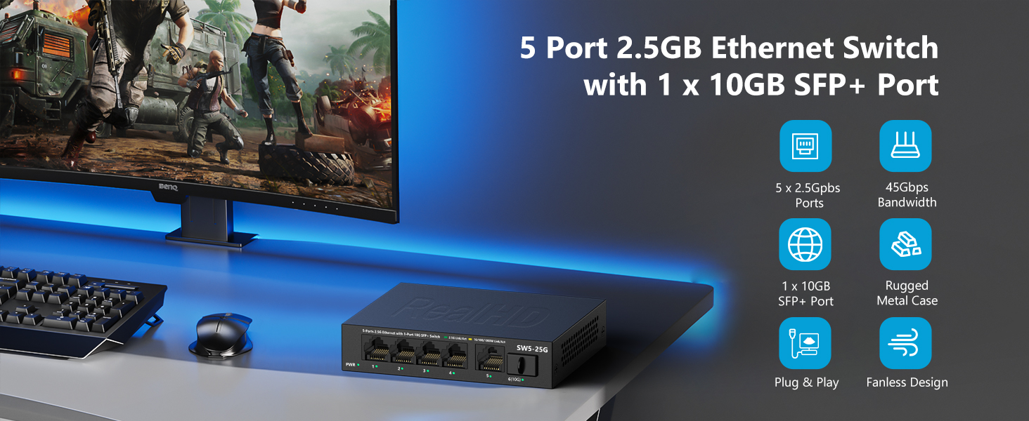 5 port 2.5gb network ethernet switch unmanaged switch 2.5gb multi gig switch