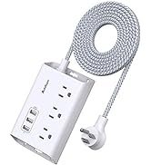 Power Strip with USB, Addtam ETL Certificate Flat Plug Extension Cord with 3 USB Ports, 3 Widely ...