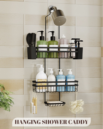 HANGING SHOWER CADDY FOR WALL-MOUNTED SHOWER HEAD