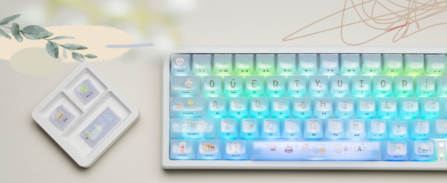 Keyboard Keycaps Jelly, White Ceramic Keycaps Style, Cake Sheep Key cap