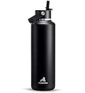 POWCAN 24 oz Slim Insulated Water Bottle with Straw: Leakproof, Keep Cold 24H, Cupholder Friendly...