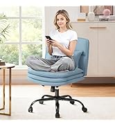 Furmax Criss Cross Legged Office Chair with Wheels, Armless Extra Wide Seat Swivel Desk Chair, Ad...
