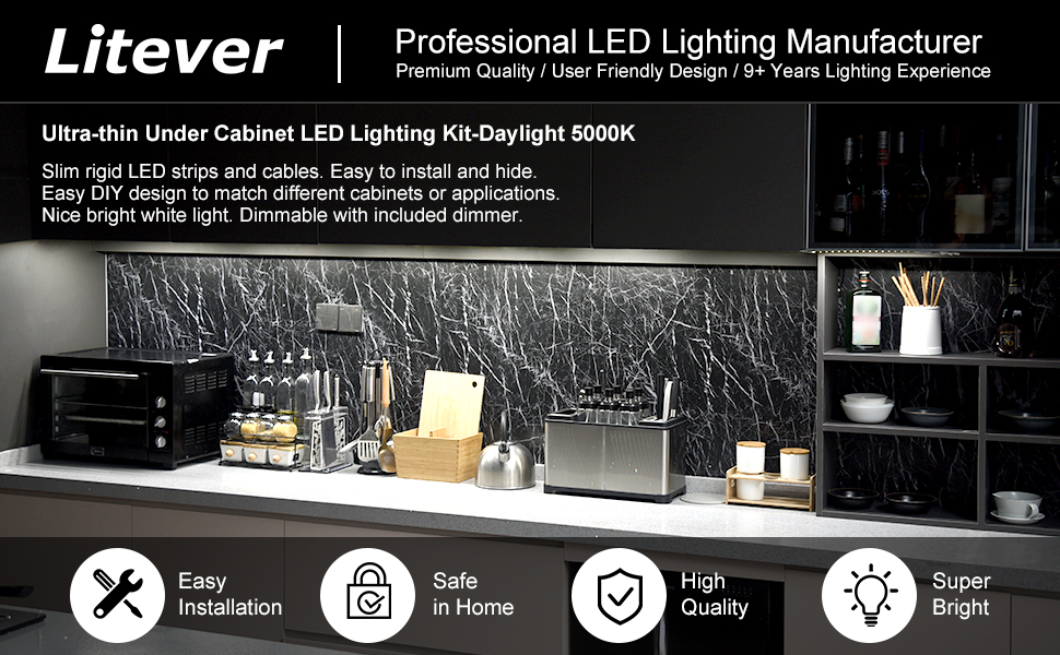 Litever 6-rigid-strip under cabinet lighting kit 612P application
