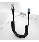 Coiled iPhone Lightning Cable for Apple CarPlay, Coiled USB to Lightning Cable with MFi, Short iP...