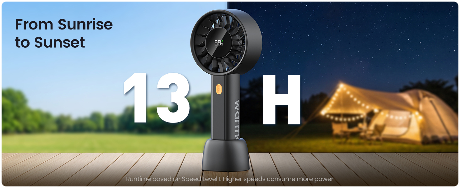 Portable Fan 13H Long Runtime Day to Night Camping Outdoor Use