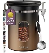 Veken Coffee Canister with Window,Airtight Stainless Steel Kitchen Food Storage Container, Date T...