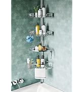 HAMITOR Corner Shower Caddy Tension Pole: Quick Installation 4-Tier Rustproof Bathroom Organizer ...