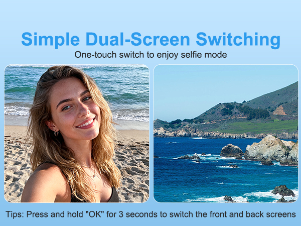 Perfect selfies made easy. One-touch dual-screen switching puts you in control.
