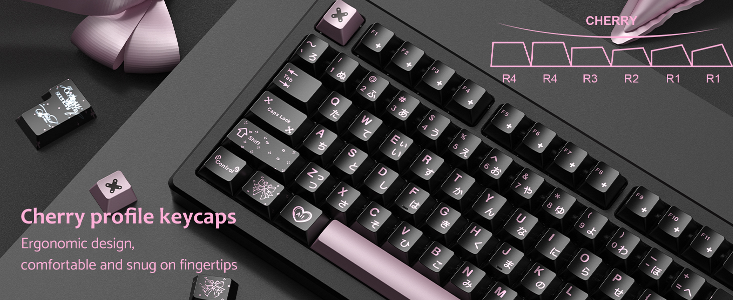 PBT Keycaps with Metal Paint,112-Key Black/Pink Custom Keycap Set dye Sublimation