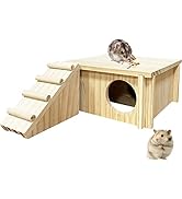 Hamster Wooden House with Ladder Small Animal Hideout Activity Platform Exercise Climbing Hut Nat...