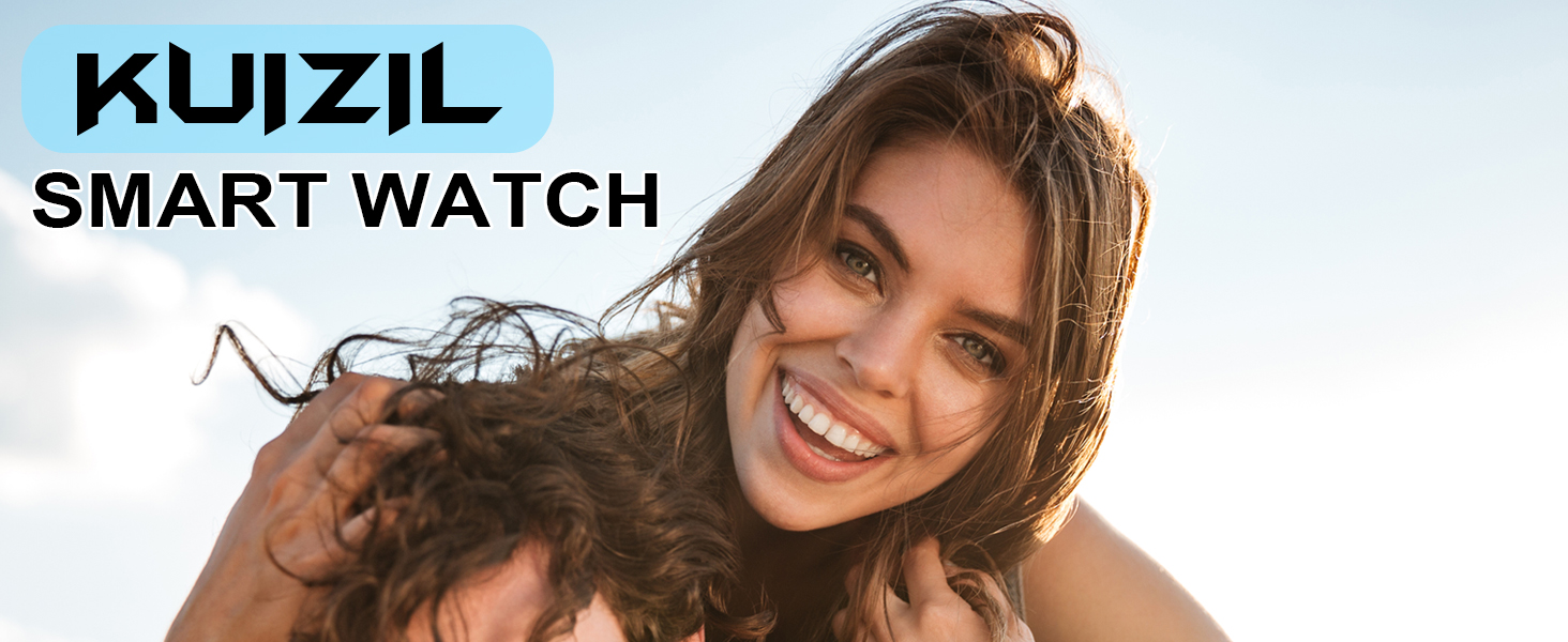 Product advertisement banner showing 'KUIZIL SMART WATCH' text against a light blue background.