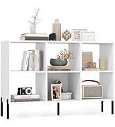 Giantex 6 Cube Bookcase, 3-Tier 47" Long Wood Bookshelf w/ 5 Metal Legs, Adjustable Shelf, Anti-t...