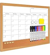 Dry Erase Monthly Calendar Board for Wall, 17"x13" Hanging Board, Magnetic White Boards, Rustic B...