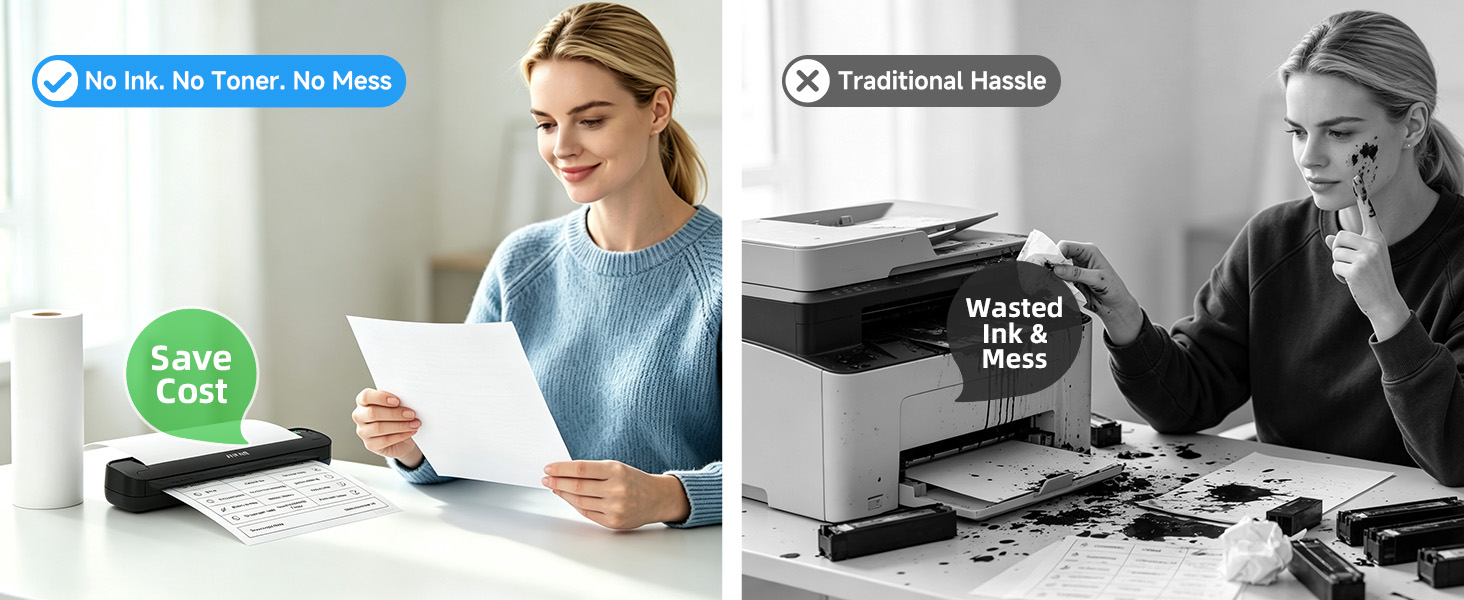 Arrvel ST80A inkless thermal printer prints documents without ink, toner, or messy liquid refills