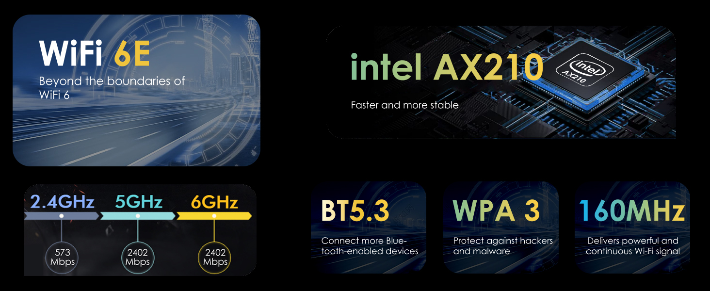 PCIE WiFi 6E AX5400 intel AX210 Chip Bluetooth 5.3 WPA3 2.4Ghz 5Ghz 6Ghz Network Adapter