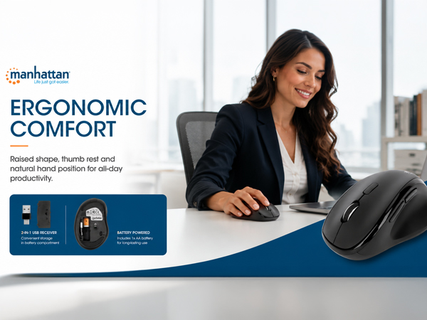 Wireless Ergonomic Mouse 1600 dpi, Six Buttons 
