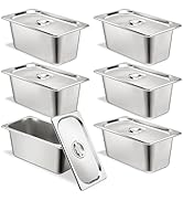 6 Set Stainless Steel Hotel Pans 1/3 Size 6 Inch Deep With Lids, Anti-Jam Chafing Steam Table Pan...