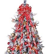 Christmas Tree Topper Wreath Bow Large Christmas Bow Tree Topper 52"x13" Red Velvet Fabric with C...