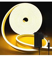 5M Neon LED Strip Light,12V Warm White Rope Lights with Plug, Waterproof Dimmable Flexible Bendab...