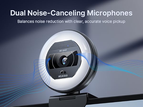 A webcam with dual microphones in operation