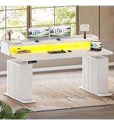 SEDETA Standing Desk with Storage, 55" Fluted Stand Up Desk with Power Outlets &amp; LED Lights, Heig...
