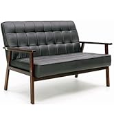 Panana 110 cm Small Office Couch Loveseat Sofa with Wood Arms, Mid Century Modern Love Seat Sofas...