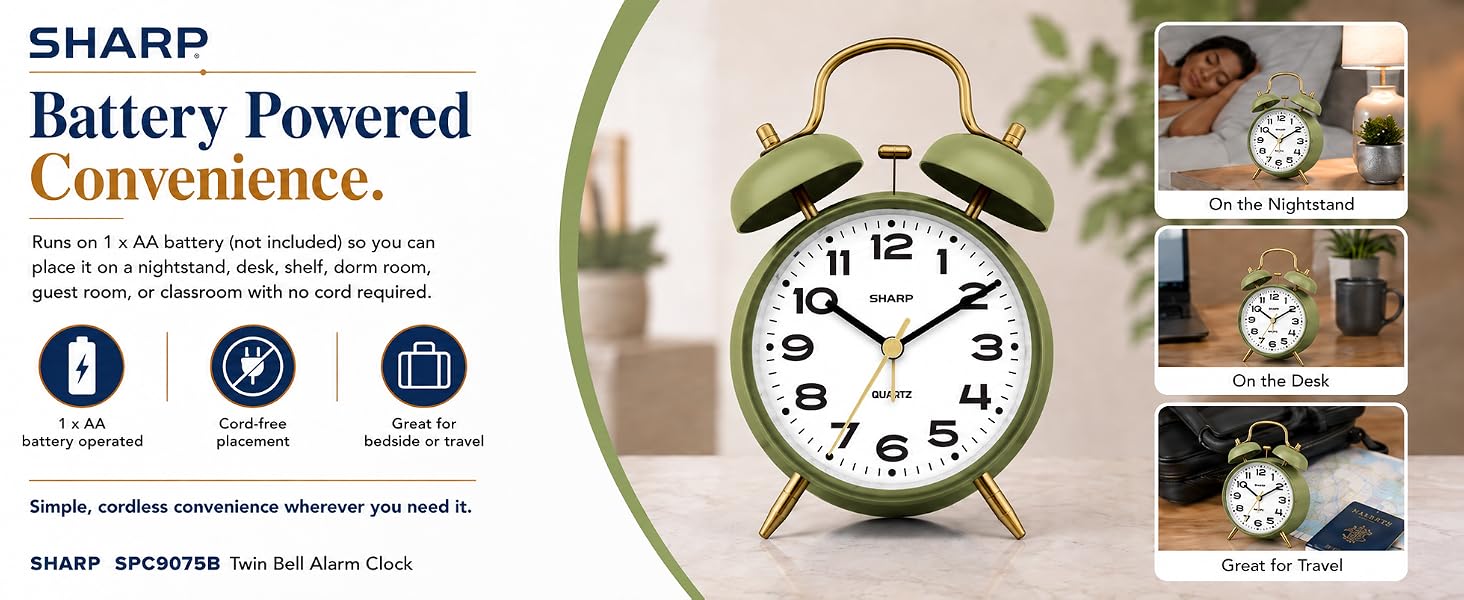 retro clock 50s 60s 70s analog twin bell loud alarm super loud battery powered wake up everytime