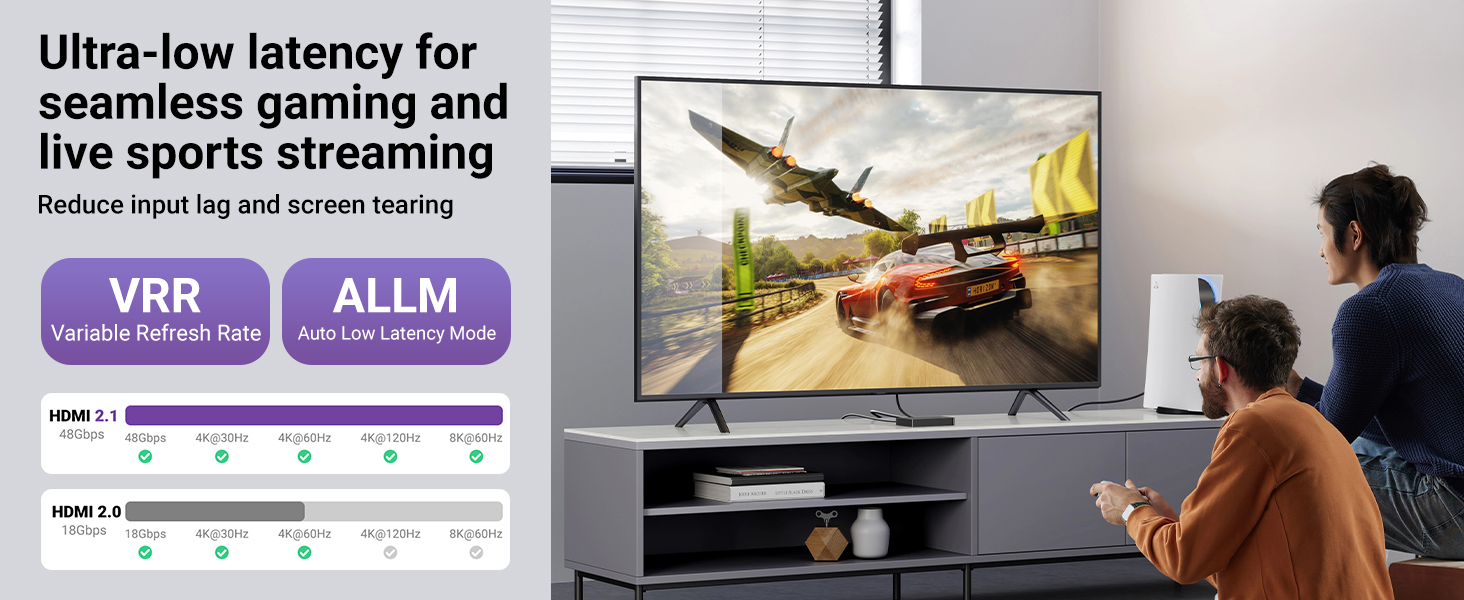 HDMI 2.1 ultra low latency for semaless gaming and live sports straming