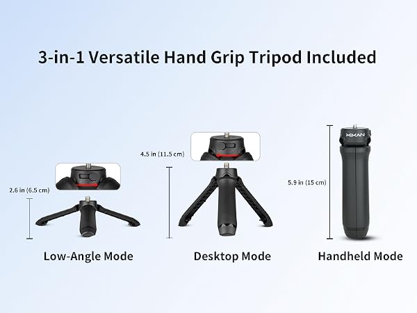 3-in-1 Versatile Hand Grip Tripod Included Handheld Mode | Desktop Mode | Low-Angle Mode