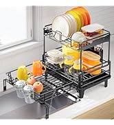 Urackify Dish Drying Rack - Extendable Dish Drainer, Large Dish Rack for Kitchen Counter, Rustpro...