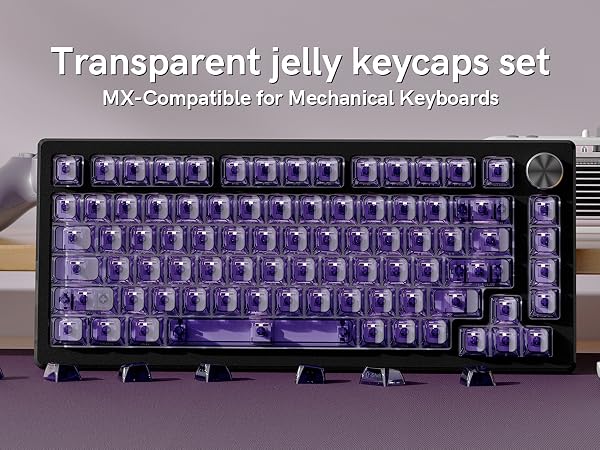 Purple Clear keycaps,Transparent keycaps,Ceramic Jelly Key caps,Shine Through keycap Side Printed