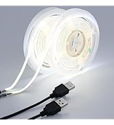 GOMING 5V COB USB LED Strip Light Cool White 6000K 5mm Width USB Powered 13.12ft/4M 400LEDs/M Fle...