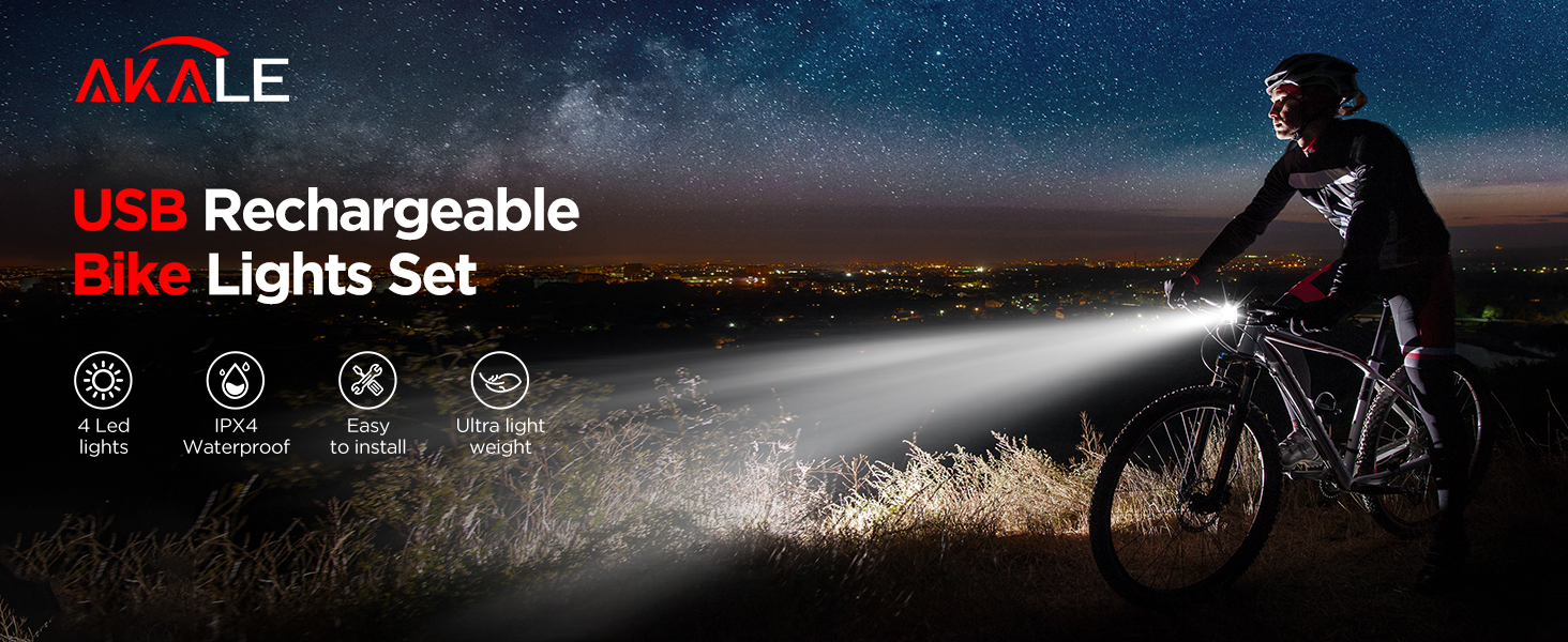 Akale Bike Lights Set, Rechargeable Bicycle Lights Front and Rear