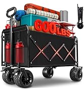 Collapsible Wagon Cart Foldable, 600LBS Beach Wagon with Big All-Terrain Wheels &amp; Brakes, Heavy D...