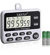XREXS 4 Channels Digital Kitchen Timer Clock, Cooking Timer with Large LCD Display, 4 Groups Simu...