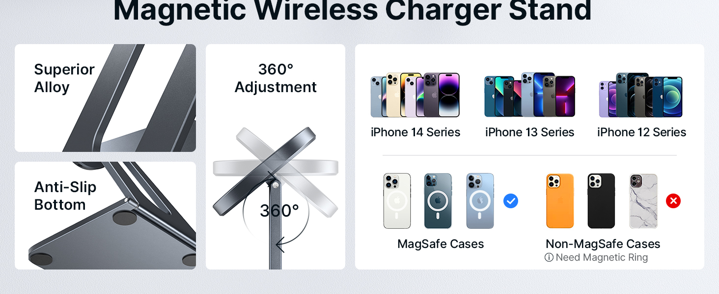 JSAUX Magnetic Wireless Charger Stand Compatible with MagSafe Charger