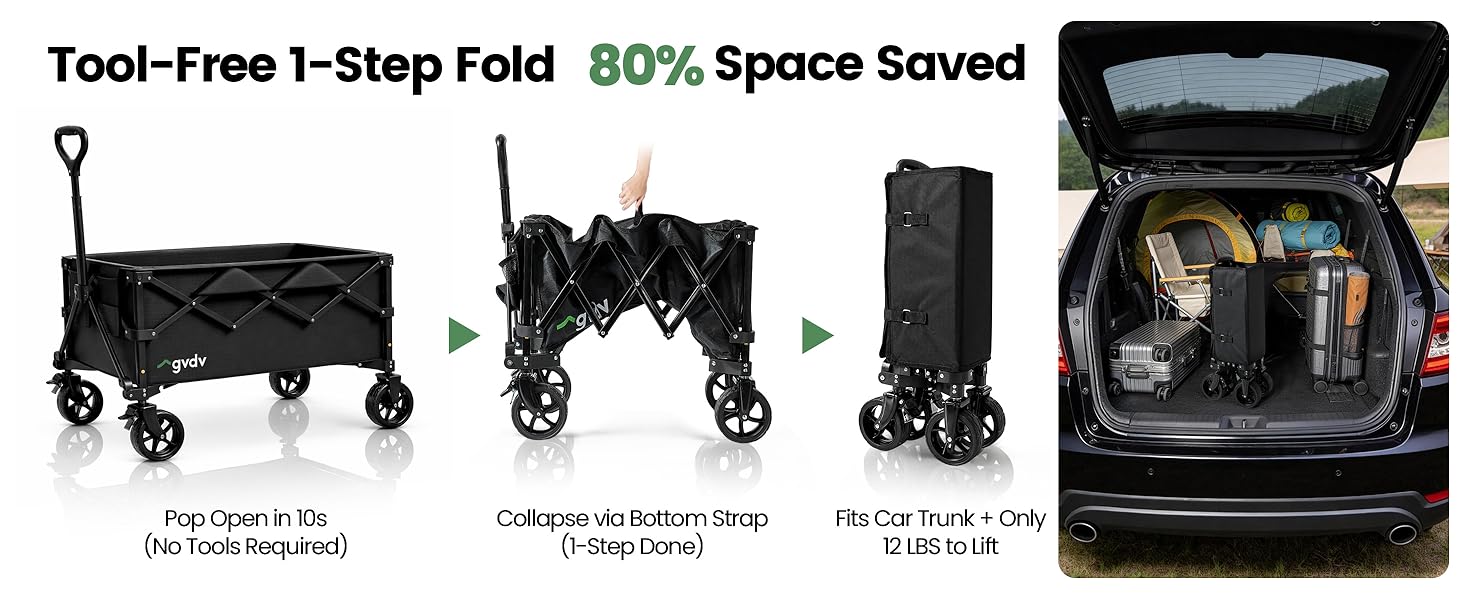 Extended Handle Collapsible Utility Wagon with Wheels