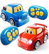 WATUDOU Remote Control Car for Toddlers 1-3 2-4 3-5, 2 Pack Cartoon 2.4 GHz RC Cars for Kids, Ele...