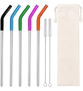 Lazycorner Reusable Stainless Steel Straws Metal Straw with Silicone Tip 5 Pcs 8mm Wide for 20/30...