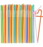 MAQIHAN 100 PCS Colored Flexible Plastic Straws - Straws Disposable Plastic Long Bendy straws Dis...
