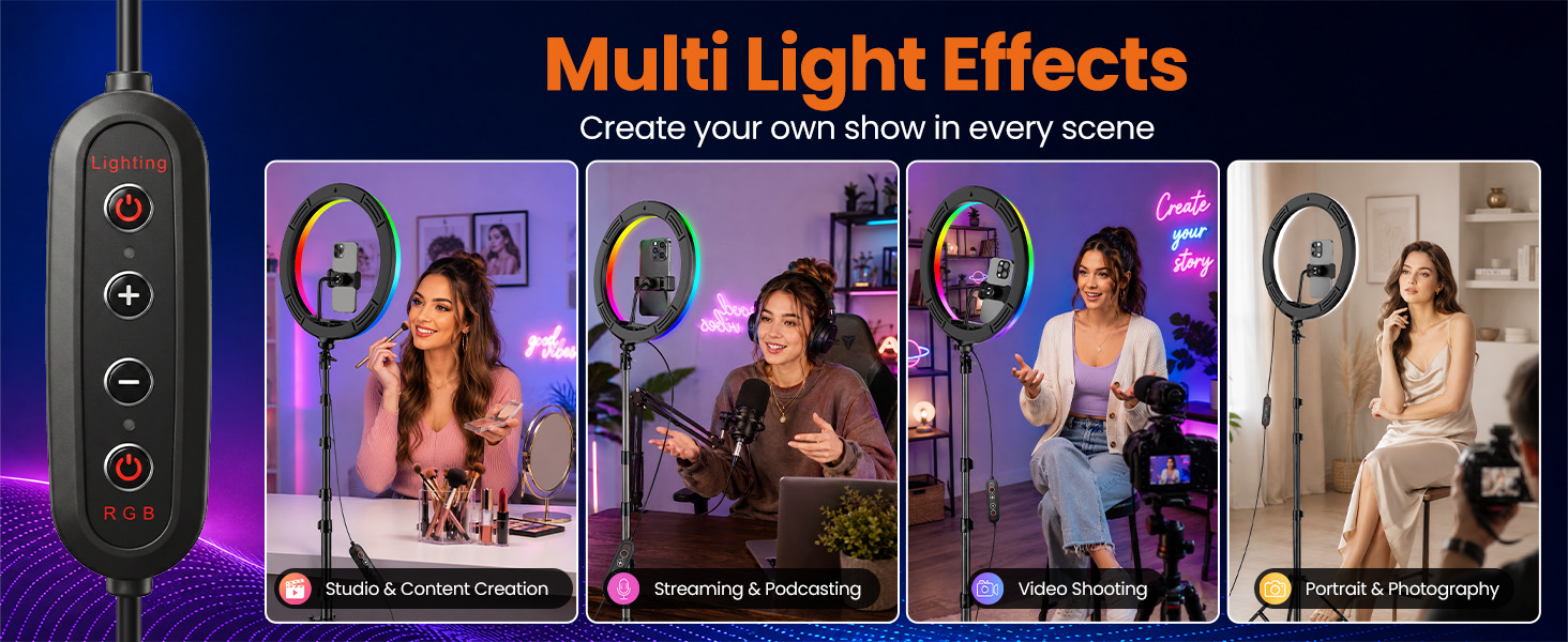 RGB ring light for beauty creators, podcasters, video makers, streamers, and portrait photographers