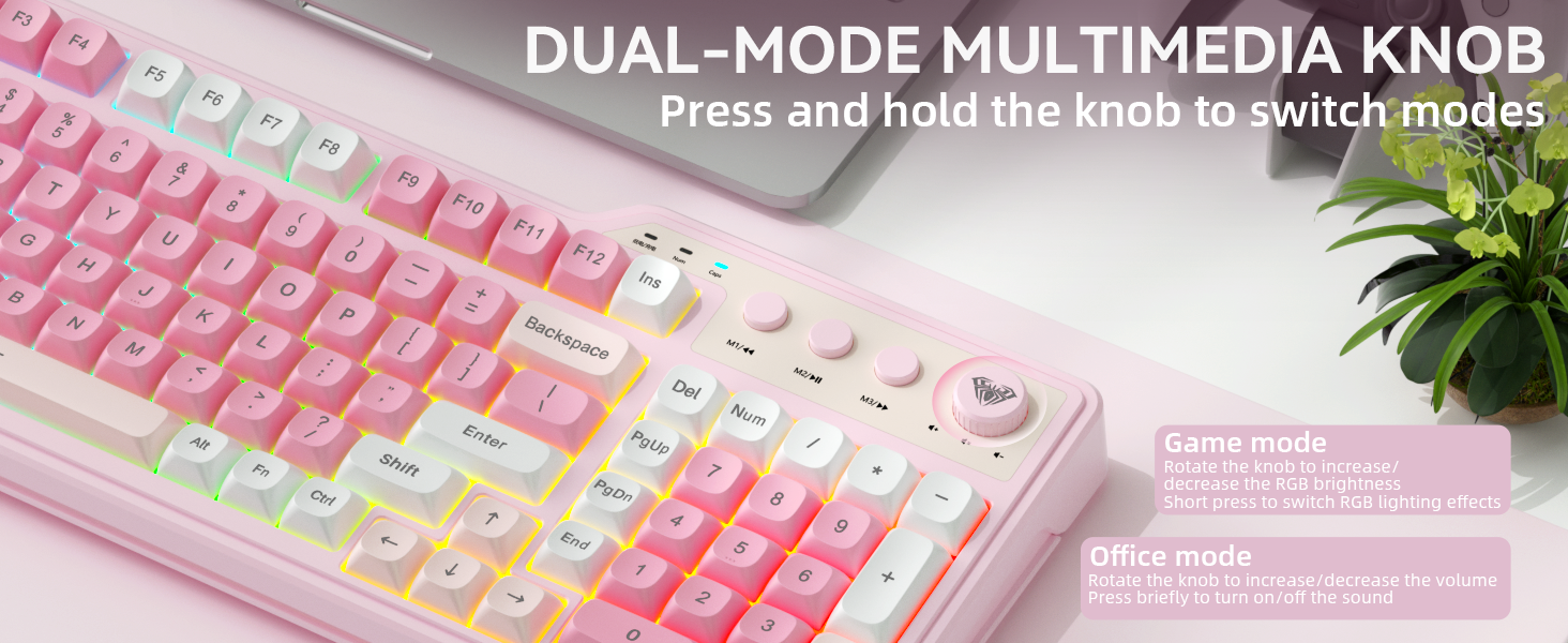 cute keyboard dual-mode knob Creamy Keyboard with Number Pad Quiet Typing Computer Keyboards