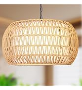 DRAWNCAT Handwoven Rattan Boho Farmhouse Chandelier - 18" Adjustable 5-Light Pendant for Dining R...