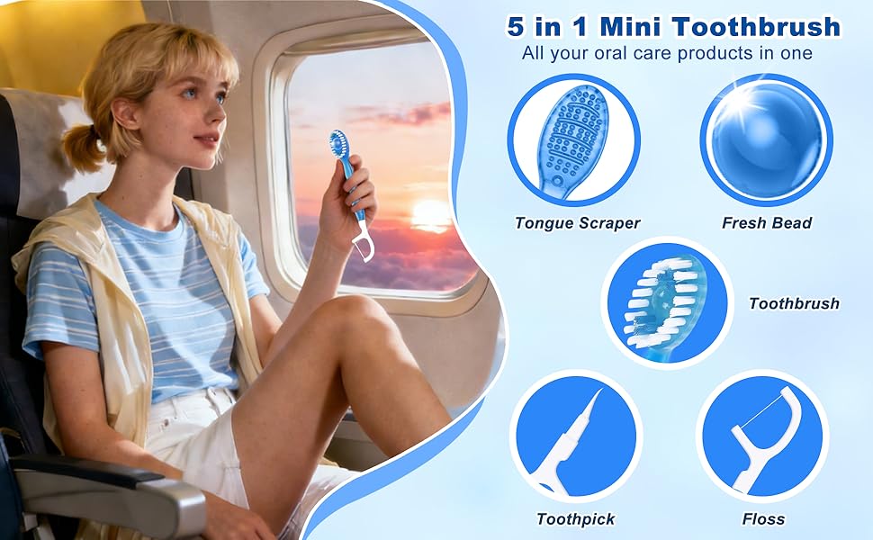 5-IN-1 disposable toothbrush,tongue scraper,toothpicks