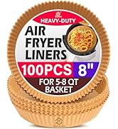 Air Fryer Paper Liners, 100PCS Non-stick Oil Resistant Air Fryer Parchment Paper Liners, 8 Inch A...