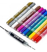 ZEYAR Dual Tip Paint Pens, Medium and Extra Fine, Water Based Acrylic &amp; Waterproof Ink, Assorted ...