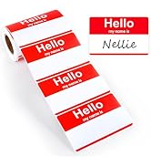 200 Pcs Hello My Name is Stickers, 3.5“ x 2.25” Adhesive Red Name Tags Sticker Roll, Name Badge L...