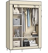 Buzowruil Canvas Wardrobe Portable Closet Wardrobe Clothes Storage with 6 Shelves and Hanging Rai...