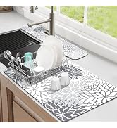 Findosom 2PCS 12" x 20" Dish Drying Mat &amp; 24" x 5.5" Sink Splash Guard, Super Absorbent &amp; Cuttabl...