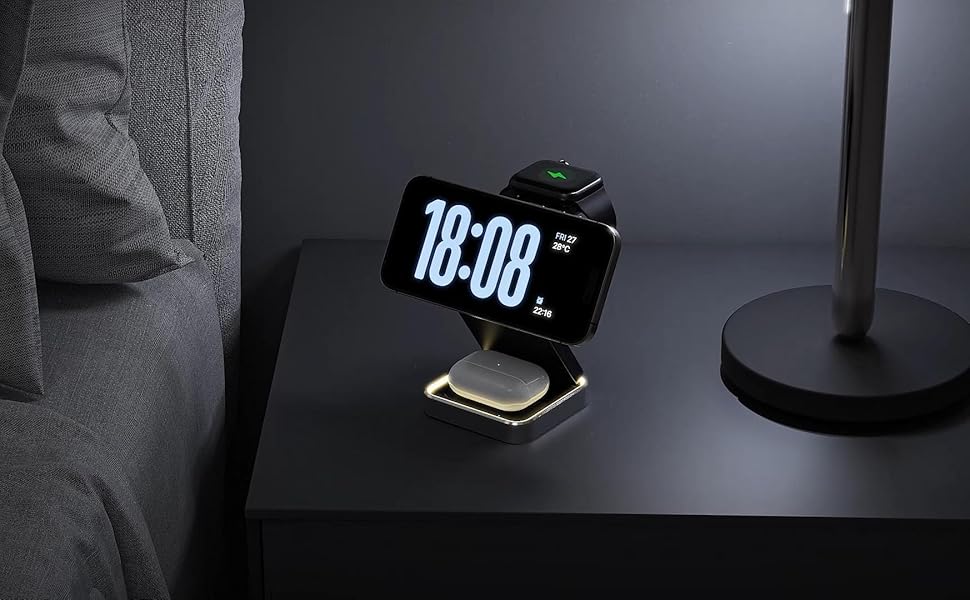 Wireless Charger 3 in 1, Foldable Wireless Charging Station with Light for Apple MagSafe Charger